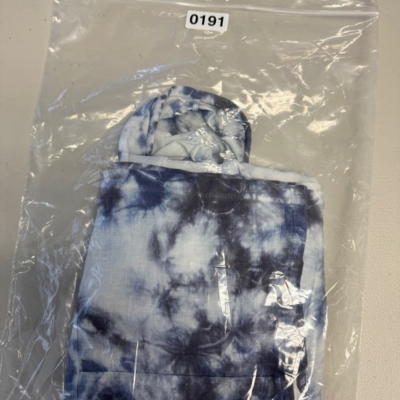 XCVI Blue White Tie Dye Short Sleeve Hooded Cotton Linen Dress Size M - Picture 11 of 13